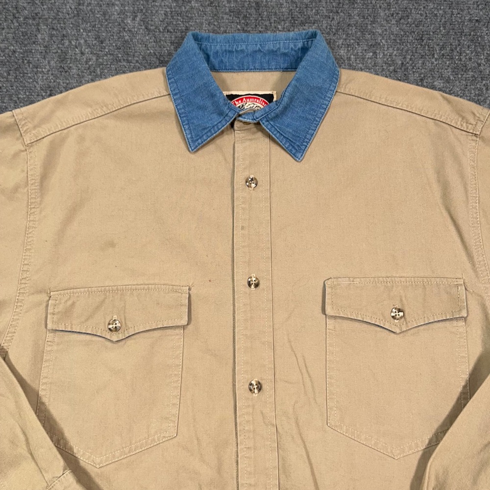 VTG The Australian Outback Western Work Shirt Men L Canvas Denim Collar USA Made